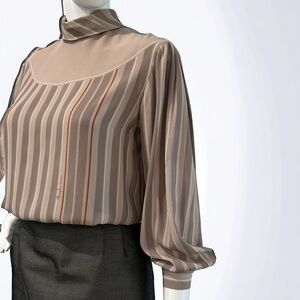 Vintage 80s Mario Lucci Cecconi Silk Blend Monogram Blouse